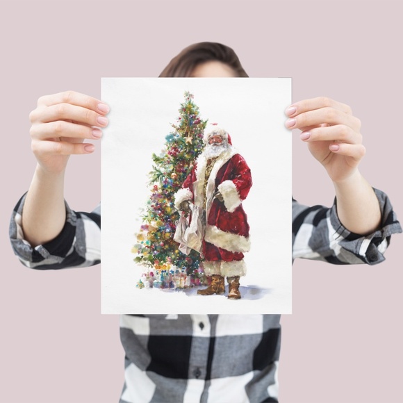 Watercolor Santa Claus Portrait Wall Art Print Poster, Unframed – Joyful Holiday - Picture 4 of 5